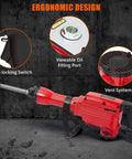 Heavy Duty Concrete Breaker Jack Hammer With 1700W Demo Power And Three Piece Chisel Bit Kit showing ergonomic design features.