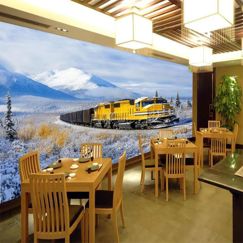 Steam Locomotive Wall Mural With Self Adhesive Backing, Large Train Wallpaper 78.7 by 55.2 Inches in restaurant setting