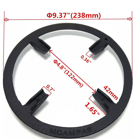 Cast Iron Wok Ring Support For Gas Stoves Non Slip Replacement Grate showing dimensions with an outer diameter of 9.37 inches