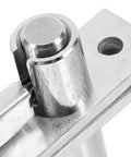Close-up of heavy duty stainless steel pivot door hinge set hidden cabinet and bookshelf door hardware with rotating shaft torque.