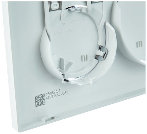 Back view of Sigma20 Dual Flush Actuator Plate 1.6/0.8 GPF White Polished Chrome Finish For UP320 Cisterns Replacement Part