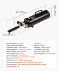 Portable Tire Bead Seater And Air Bead Blaster On The Go, 2.1 Gal Tank, Handheld Inflator Tool with dimensions and specifications.