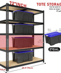 Beefy Heavy Duty Garage Shelving Rack 5 Tier Industrial Metal Storage Unit With 2400 Lbs Capacity Adjustable Shelves 16 D By 36 W By 72 H Black