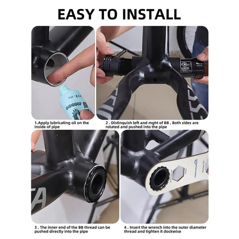 Multi Function Bottom Bracket Wrench Pro Grade Tool For 39 40 Point 5 44mm Outer Diameter 16 Notch Fits Shimano BB Series And SRAM GXP Bikes in use, showing installation steps