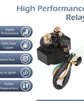Plug And Play 12V Starter Relay For Four Wheel Scooters Go Karts And Motocross Heavy Duty Solenoid Switch showing copper contacts and wiring.