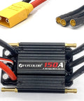 150A Waterproof Brushless ESC for 2 to 6S RC boats and ships, showing XT90 6mm banana plug and wiring, high performance.