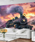 Train Mural Wallpaper for Bedroom and Living Room Steam Locomotive 3D Wall Murals Not Peel and Stick Durable Fabric Backdrop