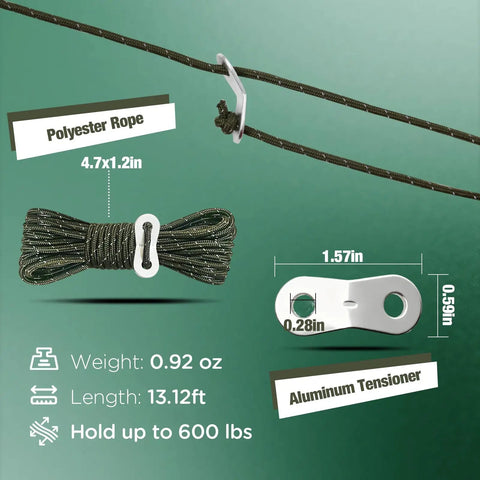 8 Pack 4mm High Reflective Outdoor Guy Lines Ultralight Tent Cords With Aluminum Tensioners dimensions and weight details