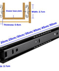 Heavy Duty Kitchen Cabinet Drawer Slides Black Metal 1 Pair Adjustable From 20cm To 50cm Drawer Runners With Easy Install Nylon Clips And Screws For Quick Durable No Fuss Kitchen Cabinet Organization showing 2.7cm width and 0.9cm thickness