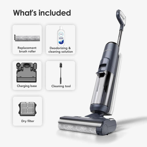 Smart Cordless Wet And Dry Vacuum Mop Combo Cleans Hard Floors Without Breaking A Sweat And Sweeps Up Stubborn Pet Hair Like A Boss With Auto Sensor Tech And Crisp Digital Screen, showing included accessories.