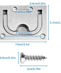 Stainless Steel Hatch Pull Flush Lift Ring For Boat Deck Hatches, with screws and measurements, solid recessed design, saltwater resistant.