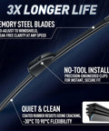 Quality Rear Wiper Blade 13 Inch Tight Swap For Jaguar F Pace Alfa Romeo Stelvio Maserati Levante Oem Style shown with memory steel blades, quiet design.