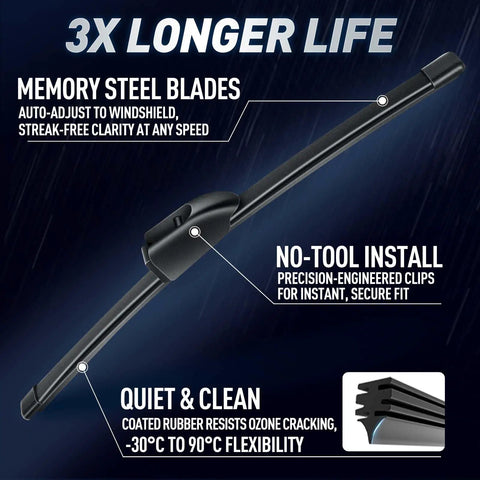 Quality Rear Wiper Blade 13 Inch Tight Swap For Jaguar F Pace Alfa Romeo Stelvio Maserati Levante Oem Style shown with memory steel blades, quiet design.