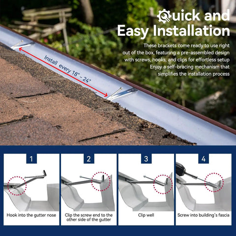 5 Inch Gutter Brackets Kit 60 Pack Heavy Duty With Pre Assembled Screw Hidden Hangers For Quick No Fuss Sagging Rain Gutters Repair Durable Weatherproof Build For Long Lasting Performance