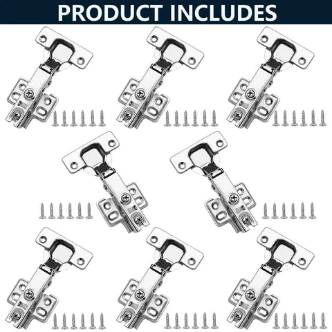8 Pack Short Arm Kitchen Cabinet Hinges Set With 4 Pairs 105 Degree Soft Close Adjustable Concealed Full Overlay Hinges With Mounting Screws