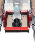 Heavy Duty Router Sled Slide Connector With Killer Dust Control For 20mm Linear Rails And Sbr20uu Scs20uu Slides, showing connector mounted on sled.