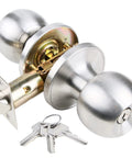 Stainless Steel Door Knob With Lock And Key For Bedroom Doors Ball Style Doorknob With Satin Nickel Finish All Metal Construction Includes Three Keys