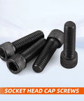 Heavy Duty M3 X10mm Hex Socket Head Cap Screws Made From 12.9 Grade Alloy Steel With Black Oxide Coating, four screws displayed.
