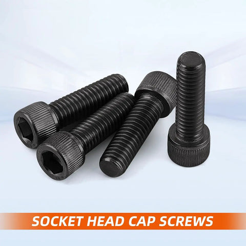 Heavy Duty M3 X10mm Hex Socket Head Cap Screws Made From 12.9 Grade Alloy Steel With Black Oxide Coating, four screws displayed.