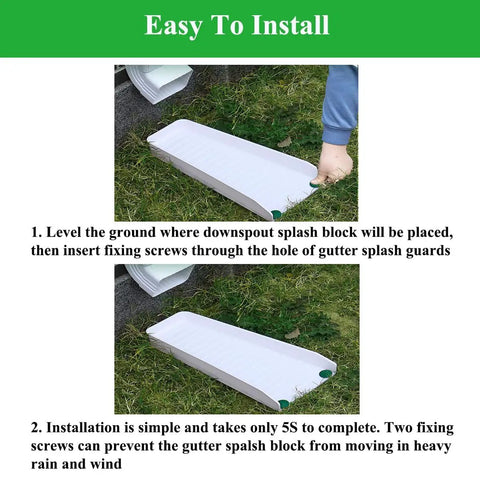 Heavy Duty Rain Gutter Downspout Extension Splash Block Keeps Foundation Bone Dry And Stops Yard Flooding So Your Outdoor Game Stays Strong All Weekend Long, installation steps on grass.