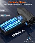 Beast Mode Rechargeable Electric Air Duster With Brushless Motor showing dual 2500mAh batteries and Type-C charging