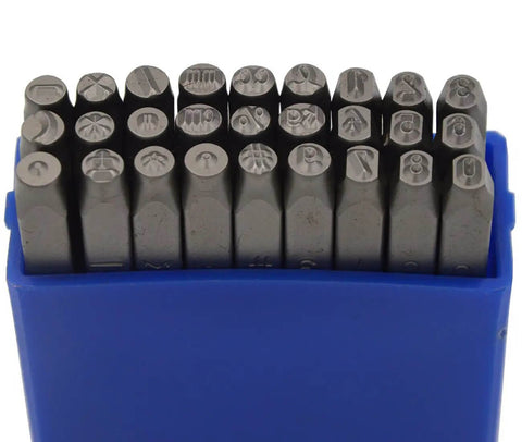 Heavy Duty Tough As Nails Carbon Steel Hand Stamp Set 3 By 32 2 5mm Numbers And Symbols Character Punch in blue box
