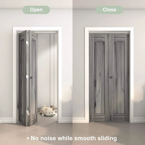 30 Inch Bifold Door Hardware Kit For Two Doors Aluminum Sliding Barn Door Top Mounted installed view open and closed