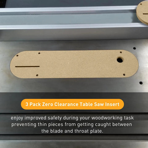 Zero Clearance Table Saw Insert Set For Delta 36 725 36 5152 36 5000 36 5000T2 Throat Plate Kit in saw with safety graphic