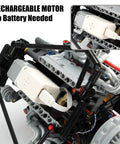 Rechargeable motor in V8 Engine Model Kit With 8 Cylinder Visible Engine, LED Lights, Motor, And App Control, close-up view.