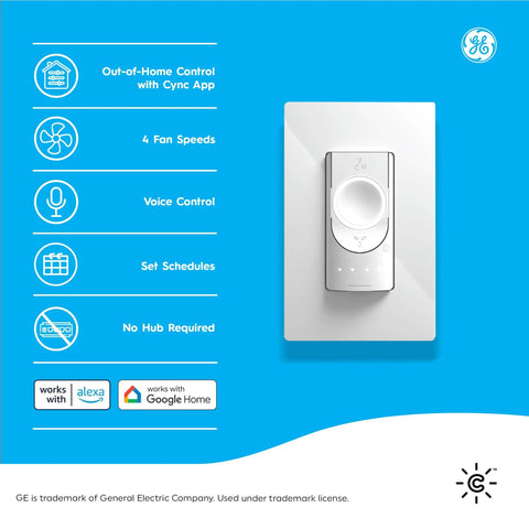 Image of Smart Ceiling Fan Control Switch With 4 Speeds Bluetooth And Wi Fi Neutral Wire Required No Fuss Scheduling Energy Saver Mode