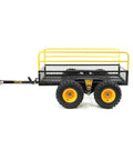 Side view of Beefy Heavy Duty Utility Trailer With Tandem Walking Arm For Rough Terrain, military grade steel mesh basket, visible yellow accents.