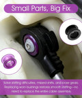 Close-up of shift linkage bushing and clip kit for Toyota Jeep Chevrolet Saturn Pontiac, labeled 'Small Parts, Big Fix'
