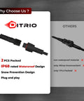 Comparison between Ditrio IP68 waterproof connectors and non-waterproof options for Five Sided RGB Rock Lights Kit.