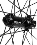 Close-up of G25 650B Gravel Wheelset, Center Lock D21 Hub with Sapim CX-Ray Spokes, handbuilt carbon fiber for bikepacking