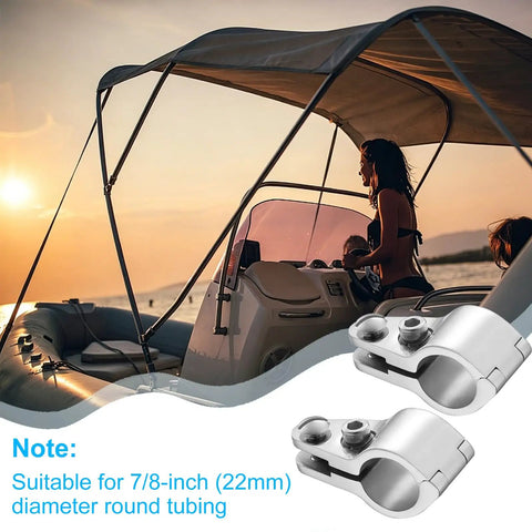 Four Pack 316 Stainless Steel Bimini Top Hardware For Seven Eighths Inch Fit Marine Grade Rustproof Gear For Saltwater Boats Durable 22mm Mounts And Fittings Kit Easy Install Long Lasting Performance, 7/8-inch 22mm clamp on boat canopy frame