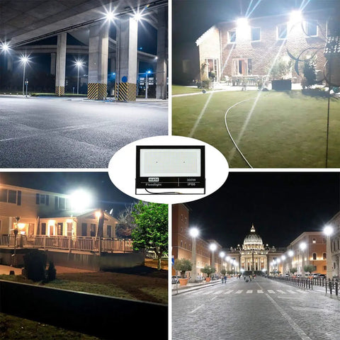 Two Pack 300W LED Flood Lights 39,000 Lumens Ultra Bright 6000K Daylight Outdoor Garage Garden Epistar Chips 450pcs in use