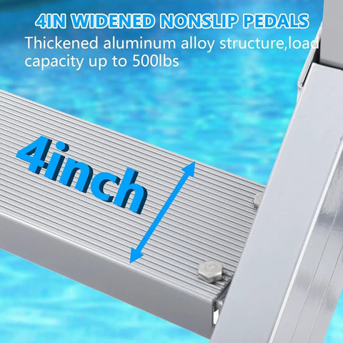 Hella Durable Pro Grade 6 Step Dock Stairs Featuring Rock Solid Dual Handrails And Oversized Slip Resistant Treads For Easy Lake Pool And Family Boat Landing, 4-inch nonslip aluminum pedals.