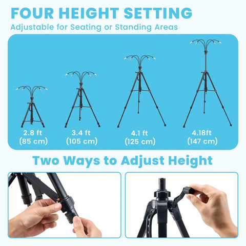 Standing Misting System For Outdoors With 26Ft Hose And 4.8Ft Adjustable Height Tripod Base height adjustment options