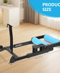 Foldable Bike Roller Trainer With Seven Gears And Front Wheel Quick Release, telescopic stand, dimensions shown in living room setup