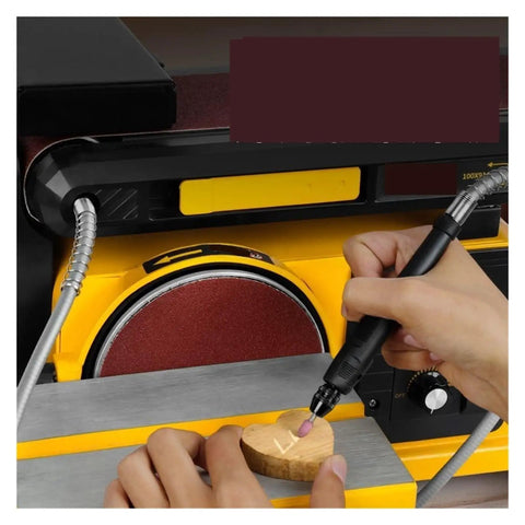Kick Some Serious Dust On Your Next Build With This Slick Two In One Belt And Disc Sander Combo That Flattens Wood Metal And Plastic Like A Pro Workshop Badass, user carving wood on sander.