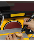 User engraving on wood using Heavy Desktop Belt Sander And Disc Grinder Combo Built Different Heavy Duty Bench Sanding Machine.