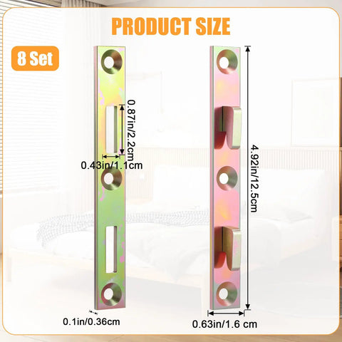 Straight Up Solid Heavy Duty Metal Bed Rail Fasteners And Steel Frame Brackets With Screws For Wood Furniture Replacement Parts To End Those Floor Creaks, 8 set galvanized iron brackets.