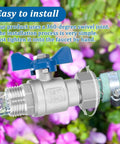 Heavy Duty Garden Hose Shut Off Valve Set 2 Pack 3/4 Inch GHT Full Flow Ball Valve With 360 Degree Rotatable Connector Solid Stainless Steel Easy Shutoff Leak Free Water Control, installed on hose