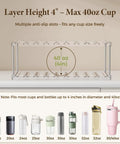 Stackable Water Bottle Organizer Rack for Cabinet Storage with anti-slip grooves fits up to 40oz cups, 4-inch layer height