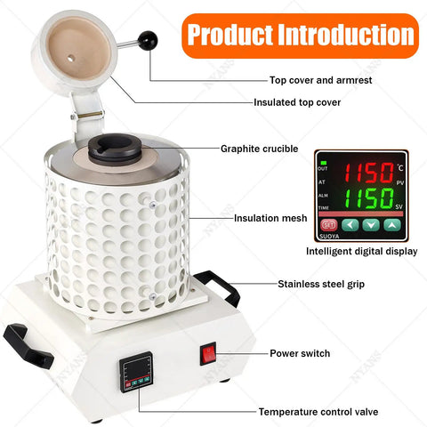 Beastly 1 To 3 Kg Gold Melting Furnace With 2102F Electric Heat Graphite Crucible Included Gold Melting Kit shown with digital display
