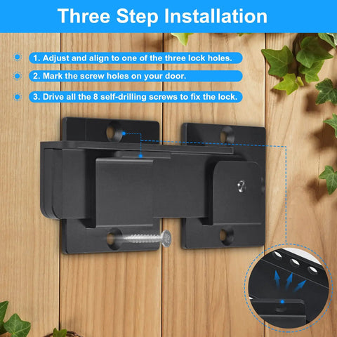 Rock Solid 7.5 Inch Aluminum Flip Gate Latch Lock With Padlock Hole Two Pack, installation guide on wooden surface.