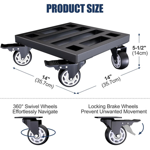 Heavy Duty Metal Air Compressor Cart With Dual Locking Caster Wheels Holds Eight Hundred Pounds detailed view of 14-inch size with swivel and locking wheels.