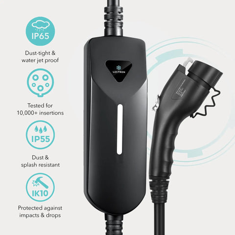 Level 1 And Level 2 Portable EV Charger With Dual Plugs NEMA 5-15 And NEMA 14-50, 240V 40 Amp Input, Travel Ready, Black