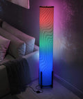 Color Changing RGB Floor Lamp With Remote Control 61 Inch Standing Corner Lamp With Fabric Shade in living room setting