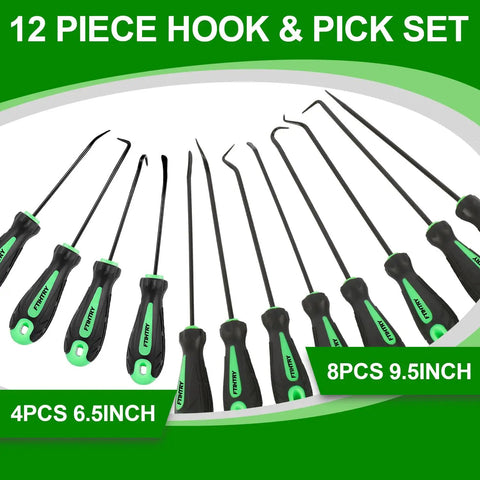 12-Piece Pick And Hook Tools Set With Long And Mini Picks, Pro Grade Heavy Duty Gasket Seal Puller And O-Ring Removal Tools, CR-V Steel